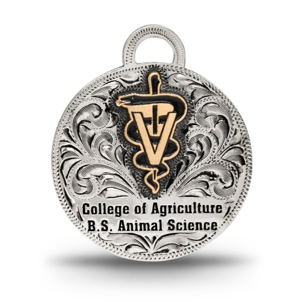 Celebrate your achievements with the Circle Tassel Charm! This custom graduation cap tassel charm is crafted on a hand-engraved German Silver base, featuring a 3D veterinary emblem. Customize it with your name, graduation year, class, and more!